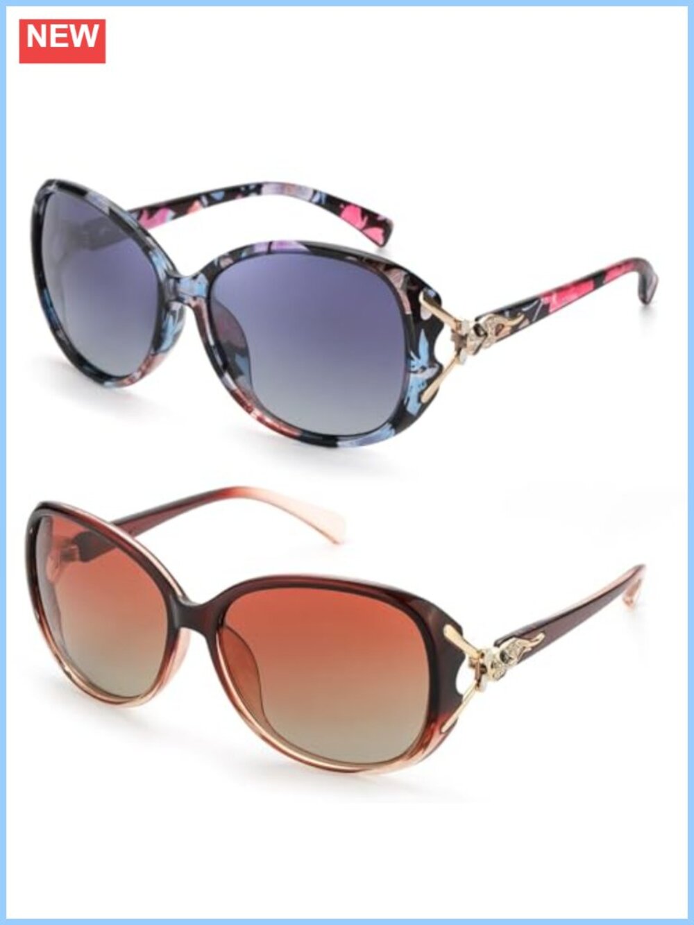 Polarized Oversized Retro Sunglasses UV400 Full Frame 2-Pack
